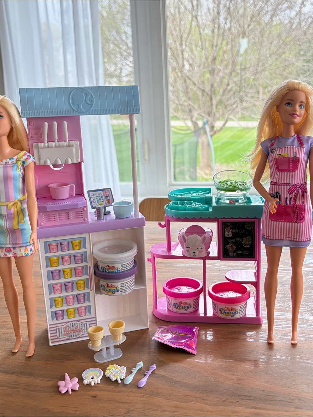 Barbie Pink and Teal Ice Cream & Bakery Playset and Barbie flower shop set